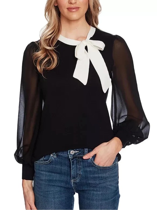 CeCe Tops - CeCe Bow-Tie Neck Long Sheer Sleeves